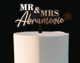 Mr & Mrs Wedding Cake Topper – Personalised Last Name Acrylic Topper, Engagement Decorations
