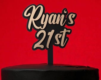 Custom 21st Cake Topper – Black and Gold Birthday Party Topper