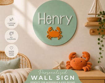 Under the Sea themed Nursery Room Wall Sign, Name & Crab Sign