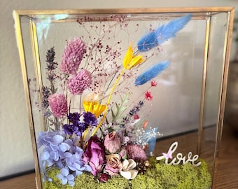 Personalized Dried Flower Shadow Box: 8x8 Custom Initial Wall Art