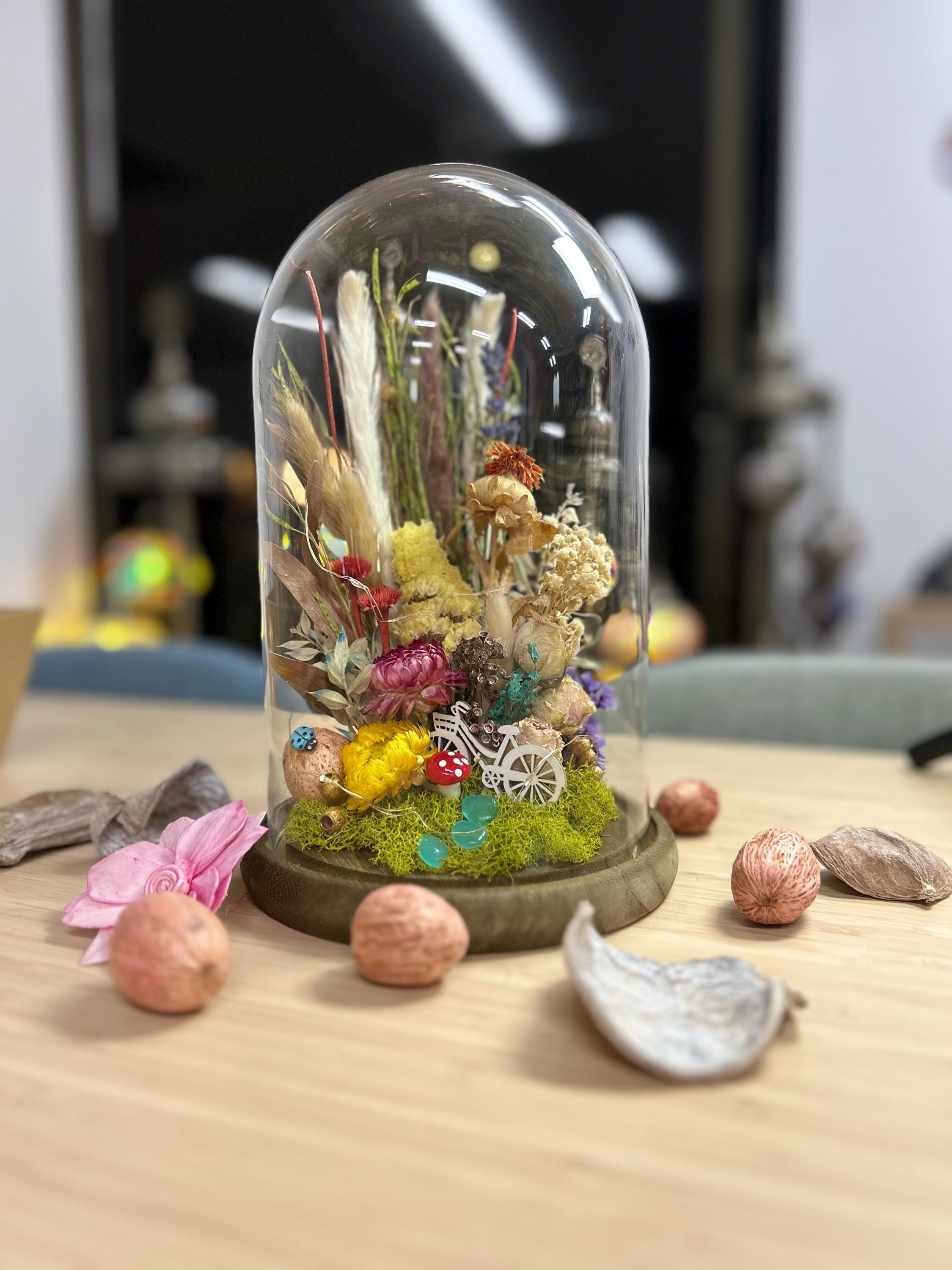 Dried Flower Glass Dome Cloche With Fairy Lights: Personalized Floral ...