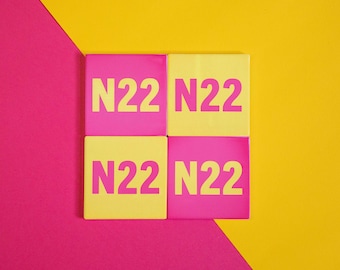 Personalised Postcode Coasters, pink and yellow