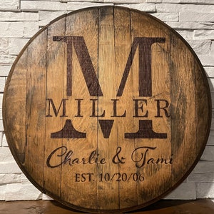 Custom Wedding - Anniversary - Monogram - Autograph Guest Book Bourbon/Whiskey Laser Engraved Barrel Head