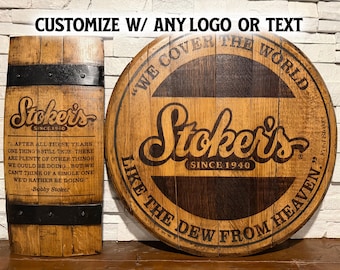 Whiskey/Bourbon Laser Engraved Barrel Head and Stave Wall Hanger Combo