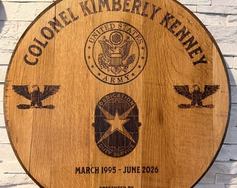 Custom Military, Service Award or Recognition Gift Bourbon/Whiskey Laser Engraved Barrel Head