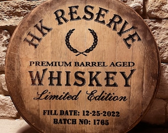 Custom Laser Engraved Bourbon Barrel Head: Personalized Whiskey Decor