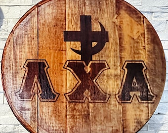 Custom Fraternity or Sorority Graduation Gift Bourbon/Whiskey Laser Engraved Barrel Head