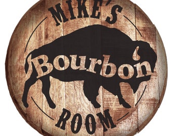 Custom Your Name Bourbon/Whiskey Room or Bar Laser Engraved Barrel Head