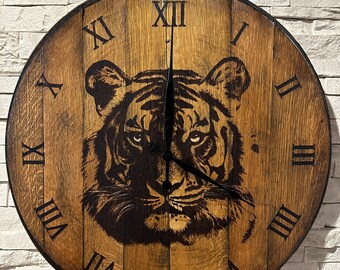 Your Company Logo, Custom Image or Text Bourbon/Whiskey Laser Engraved Barrel Head Clock