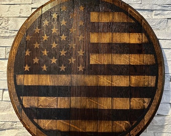 USA American Flag Bourbon Whiskey Laser Engraved Barrel Head