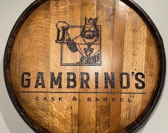 Custom Laser Engraved Bourbon Barrel Head: Personalized Logo Quarter Barrel