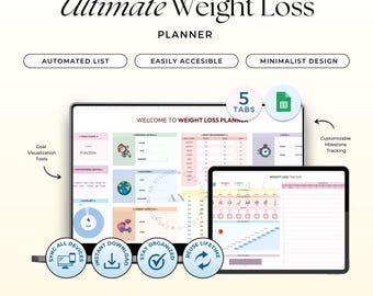 Weight Loss Planner, Google Sheets Template, Calorie & Habit Tracker, Fitness Tracker (Digital Download)