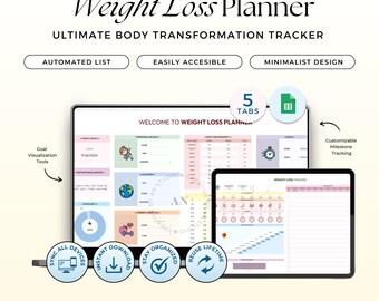 Weight Loss Planner, Google Sheets Template, Calorie & Habit Tracker, Fitness Tracker (Digital Download)