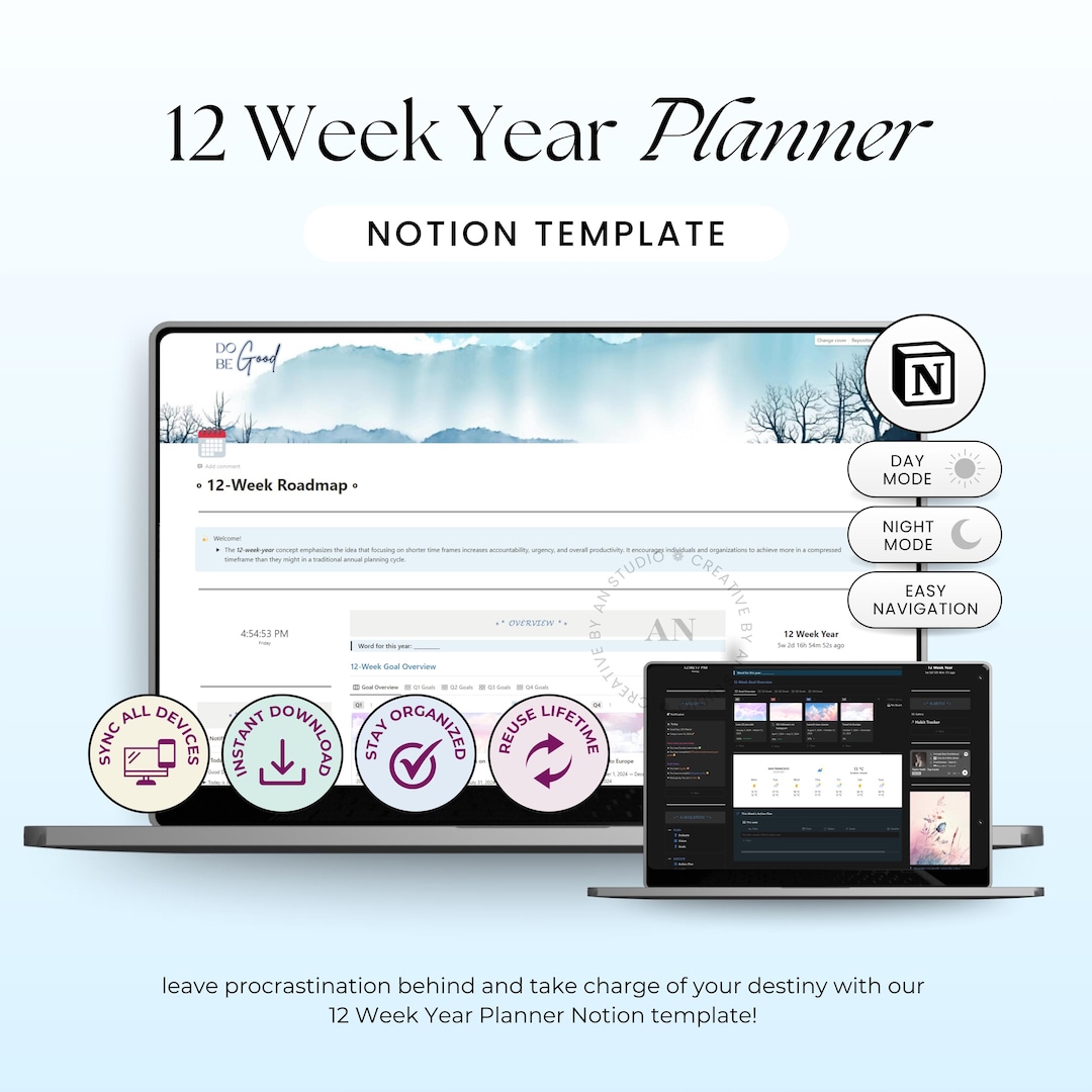 Notion Template 12 Week Year Planner, Goals & Habit Tracker, All-in-one ...