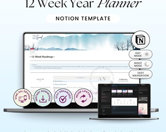 Notion Template 12 Week Year Planner, Goals & Habit Tracker, All-in-One Notion Dashboard