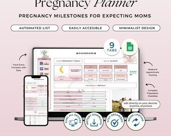 Pregnancy Planner Google Sheets Template New Mom Pregnancy Journal First Time Mom Gift Pregnancy Calendar (Digital Planner)