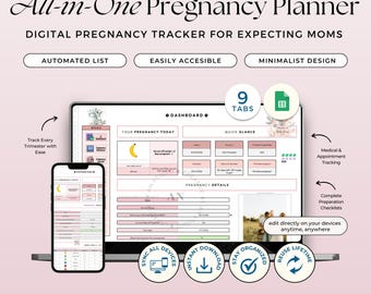 Schwangerschaftsplaner, Google Sheets Vorlage, Trimester Tracker, Werdende Mutter Organizer (Digitaler Download)