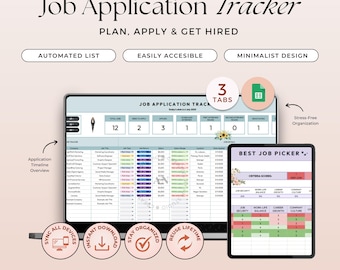 Job Application Tracker, Google Sheets Template, Career Planner (Digital Download)