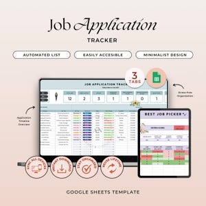 Seguimiento de solicitudes de empleo, plantilla de Hojas de cálculo de Google, planificador de carrera (descarga digital)