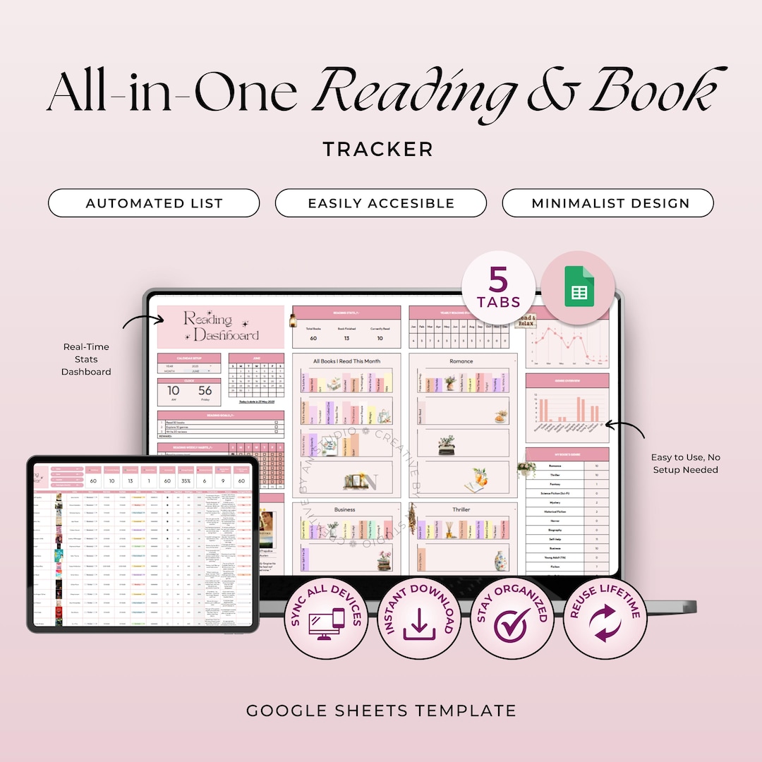 Digital Book Tracker, Google Sheets Template, Reading List, Library ...