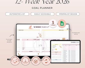 12-Week Year Planner, Google Sheets Template, SMART Goal Setting, ADHD To-Do List (Digital Download)
