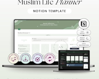 Notion Template Muslim Life Planner, Quran Journal, All-in-One Notion Dashboard