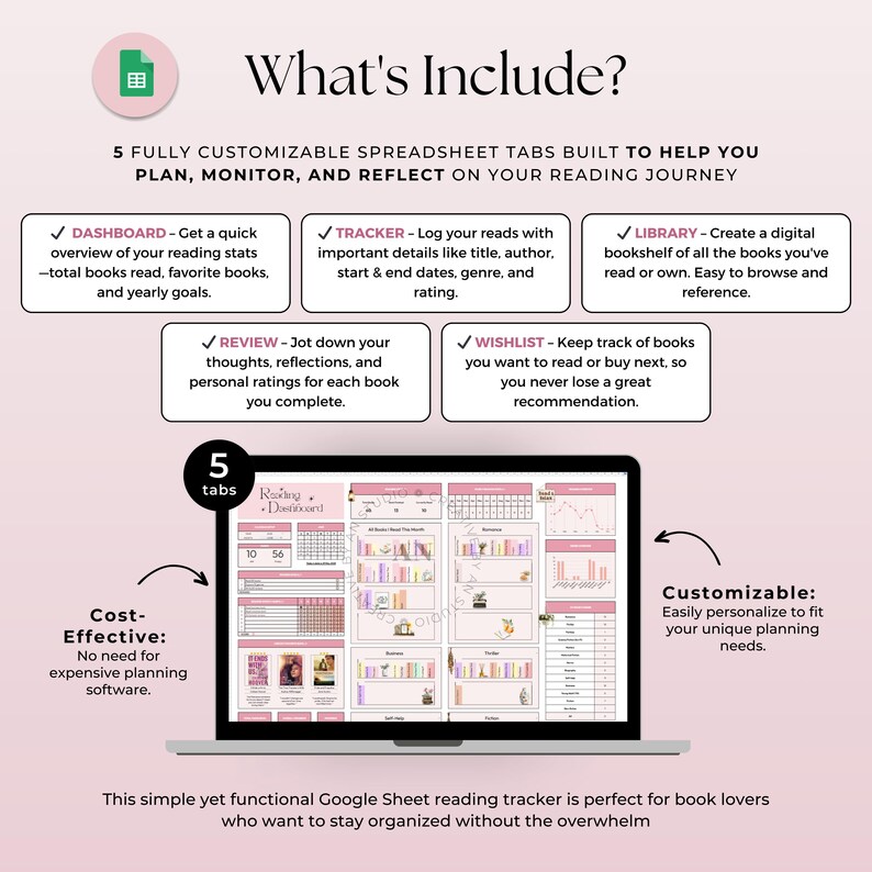 Digital Book Tracker, Google Sheets Template, Reading List, Library ...