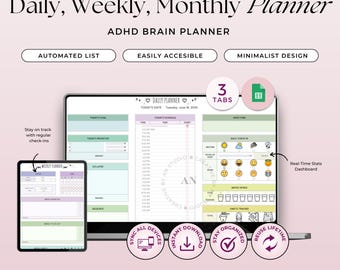 ADHD Life Planner, Google Sheets Template, All-in-One Daily Weekly Monthly Task Tracker (Digital Download)