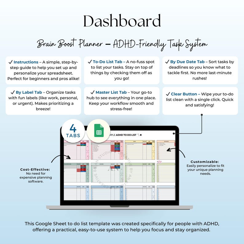 To-do List Google Sheet Template, ADHD Friendly Daily Task Planner ...