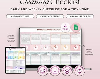 Home Cleaning Checklist, Family Chore Chart, Google Sheets (Digital Download)