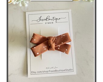 Rustic Orange with White Dots Crisscross Bow with Knotted Center Hair Clip or Headband