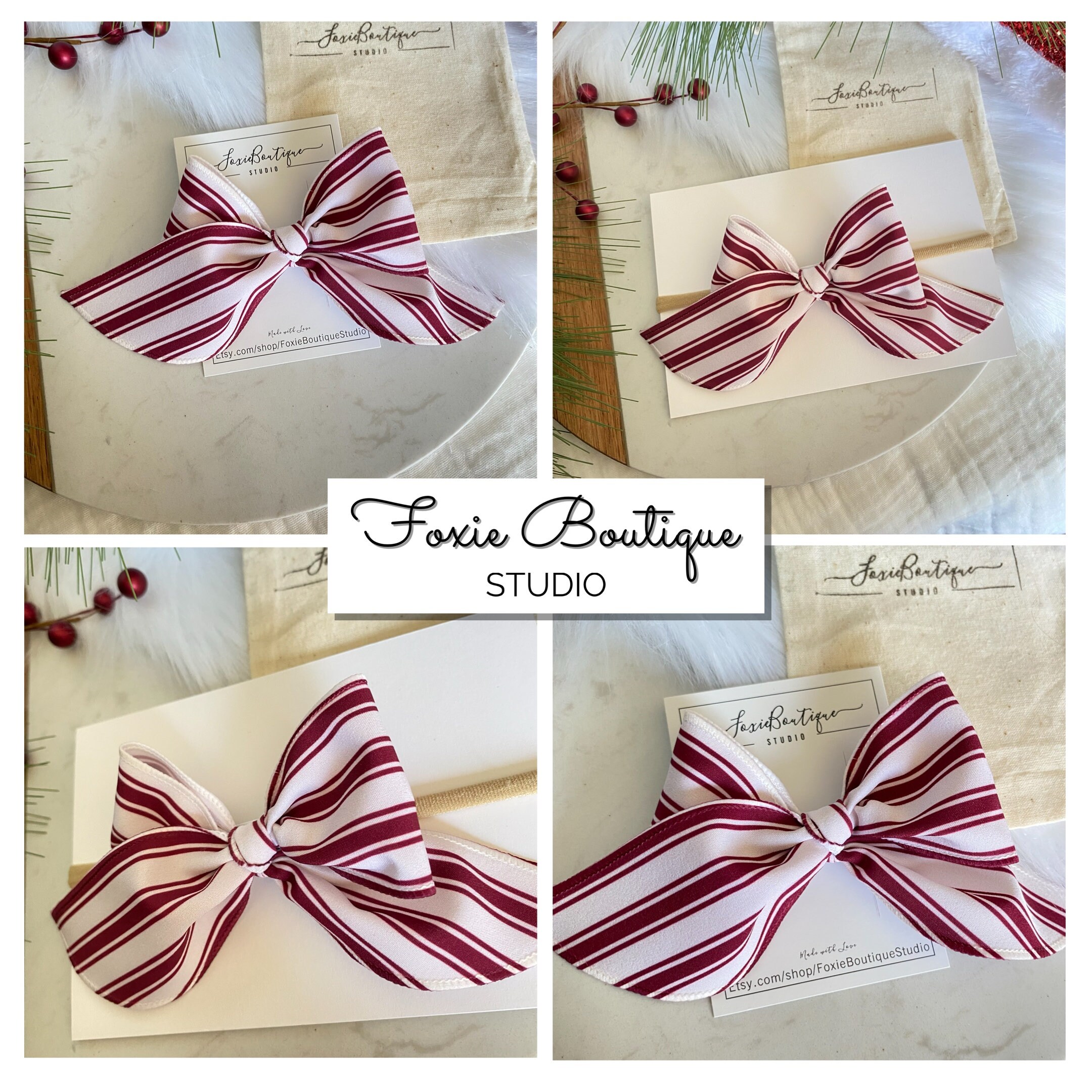 Red Striped Bow Hair Clip or Headband,holiday Headband