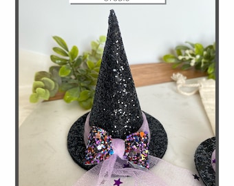 Black Glitter Witch Hat Hair Clip or Headband,Witch Hat ,Halloween Hair Clip,Halloween Headband,Witch Hair Accessory,Witch Costume