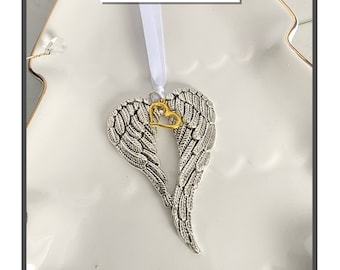 Adorno de alas de ángel con dije, regalo de condolencia, regalo conmemorativo, regalo navideño, alas de ángel de metal
