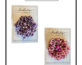 Hair clip or Headband with a Purple or Pink Leopard Flower