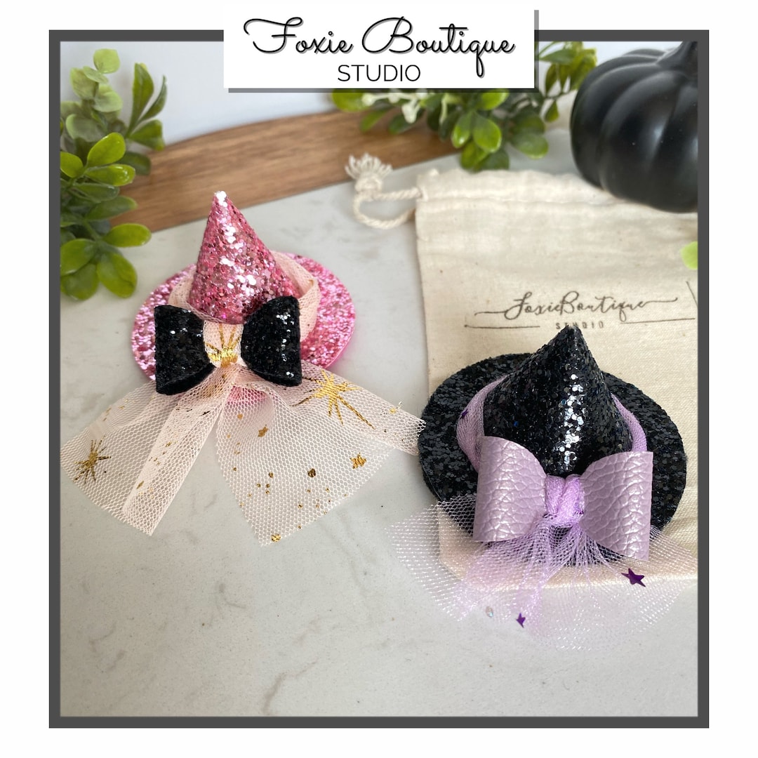Mini Glitter Witch Hat Hair Clip Or Headband witch Hat halloween Hair mini-glitter-witch-hat-hair-clip-or-headband-witch-hat-halloween-hair