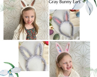Gray Fuzzy Bunny Ear Headband, Bunny Headband, Easter Headband, Easter Basket Filler, Bunny Party Accessory,Party Favors, Gift,Easter Favors