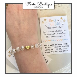 Fist Day of School Bracelet Set,Always with You Bracelets,Mom and Child Bracelet Set,Gift,Heart Bracelet Set,Mother’s Day Bracelet Set