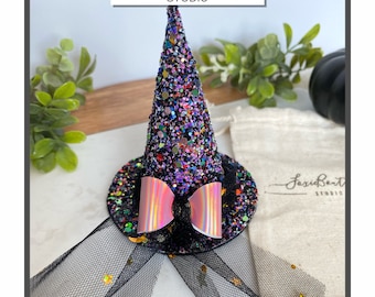 Purple Glitter Witch Hat Hair Clip or Headband,Witch Hat,Halloween Hair Clip,Halloween Headband,Witch Hair Accessory,Witch Costume