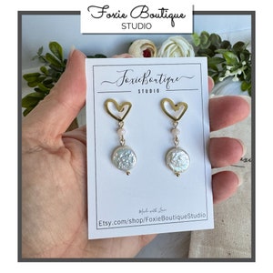 Gold Heart Earrings with Crystal & Pearl Bead,Pearl Earrings,Gold Earrings,Hypoallergenic Earrings,Heart/Valentines Jewelry,Valentines Gift