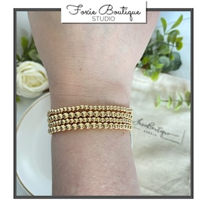 Pulsera de cuentas recubiertas de oro de 14 quilates: pulseras apilables, pulsera de cuentas recubiertas de oro de 14 quilates de 3 mm o 4 mm, joyería, pulsera de oro, regalo del día de la madre, regalo