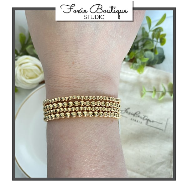 14k Gold Coated Bead Bracelet: Stacking Bracelets,3mm or 4mm 14K Gold Coated Bead Bracelet,Jewelry,Gold Bracelet,Mother’s Day Gift,Gift