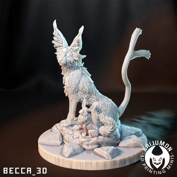 Kaijumon pup and esper cat diorama 3d printed miniature| Unpainted