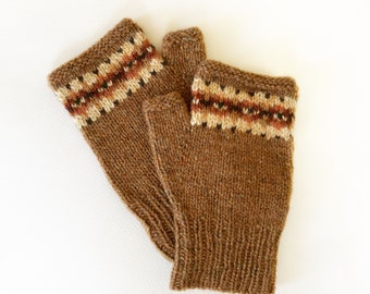 Icelandic Fingerless Mittens, Fair Isle Mittens, Hand Knitted Fairisle Mittens, Arm Warmers, Stranded Knitting Wool Mitts, Wrist Warmers