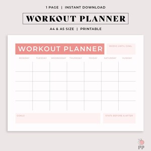 Workout Planner | Printable PDF | A4 & A5 | Pink/Peach