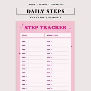 Rastreador de pasos diarios Pink Funky Retro / PDF imprimible / A4 y A5