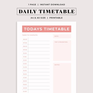 Daily Timetable | Printable PDF | A4 & A5