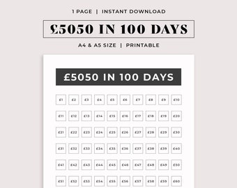 5000 in 100 Days Black, Money Saving Challenge | Printable PDF | A4 & A5 | | Savings Tracker, 100 days Challenge