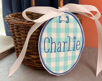 Personalizable Easter Basket Tag, In the Hoop Embroidery Design (Digital File)