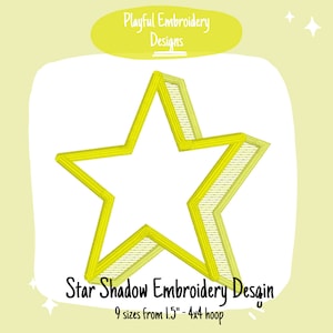 Design de bordado à máquina Shadow Star Design, Design de estrela de volta às aulas, Design de bordado de estrela para estudantes